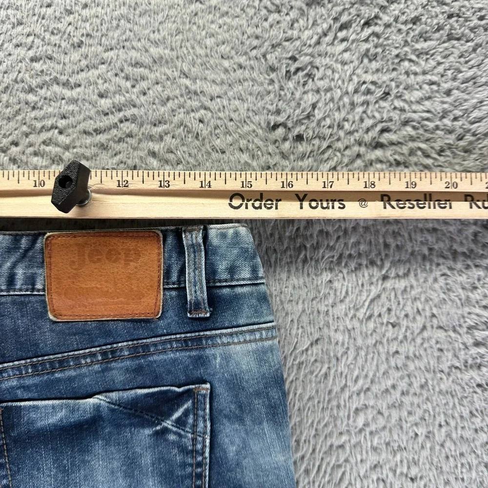 Jeep Legendary Jeans Men 30x28 Blue Denim Tapered Faded Biker Stretch Patchwork‎